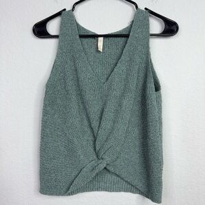Wishlist Sweater Womens S Green‎ Linen Blend Sleeveless Knit Twist Front Boho